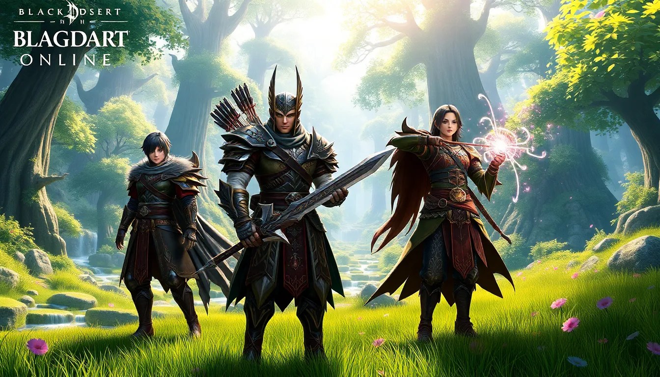 diverse Black Desert Online characters in a fantasy landscape.